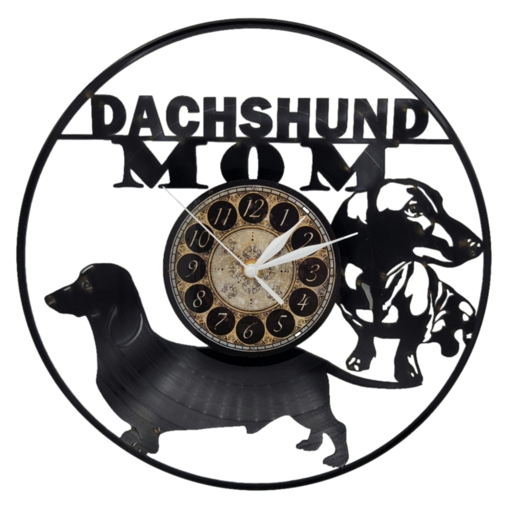 DACHSHUND MOM vinyl record clock